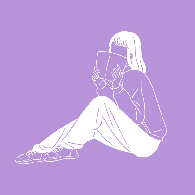 Illustration of a girl hiding half her face with a book